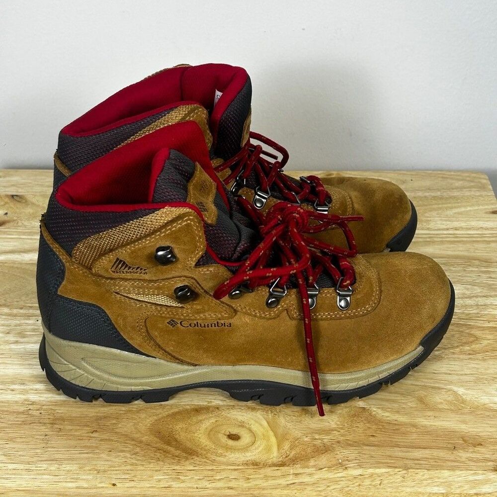 Columbia Newton Ridge Plus Waterproof Hiking Boots Brown Suede Red Laces Sz 9